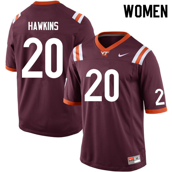 Women #20 Ny'Quee Hawkins Virginia Tech Hokies College Football Jerseys Sale-Maroon